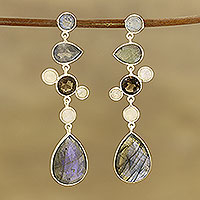 Multi-gemstone dangle earrings, 'Unity Sparkle' - 34.5-Carat Multi-Gemstone Dangle Earrings from India