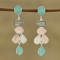 Multi-gemstone dangle earrings, 'Colorful Teardrops' - Teardrop Multi-Gemstone Dangle Earrings from India