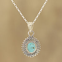 Sterling silver pendant necklace, 'Dotted Charm' - Reconstituted Turquoise and Sterling Silver Pendant Necklace