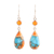Carnelian dangle earrings, 'Teardrop Glamour' - Carnelian and Composite Turquoise Dangle Earrings from India thumbail