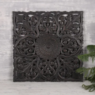 Mango wood relief panel, Graceful Midnight