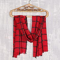 Featured review for Viscose blend scarf, Crimson Checks