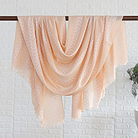 Chevron pattern shawl, 'Feminine Grace' - Chevron Pattern Soft Peach Shawl from India