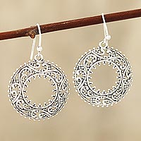 Sterling silver dangle earrings, 'Ring of Vines' - Vine Pattern Sterling Silver Dangle Earrings from India