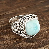 Larimar cocktail ring, 'Limitless Beauty' - Sky Blue Larimar Cocktail Ring from India