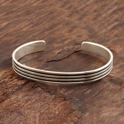 Sterling silver cuff bracelet, Four Ridges