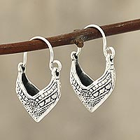 Sterling silver hoop earrings, 'Pointed Dew' - Pointed Sterling Silver Hoop Earrings from India