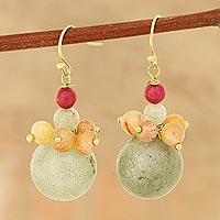 Agate and quartz beaded cluster earrings, 'Speckled Colors' - Colorful Agate and Quartz Beaded Cluster Earrings from India