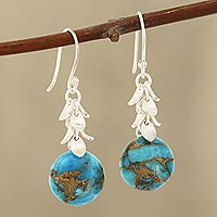 Sterling silver dangle earrings, 'Dancing Fruit' - Round Composite Turquoise Dangle Earrings from India