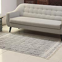 Cotton area rug, 'Maze Flair' (4x6) - Maze Motif Cotton Area Rug in Espresso from India (4x6)