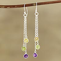 Multi-gemstone dangle earrings, 'Sparkling Dance' - 4.5-Carat Multi-Gemstone Dangle Earrings from India