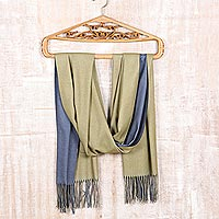 Reversible wool shawl, 'Dual Delight' - Reversible Indian Cashmere Wool Blue and Green Shawl