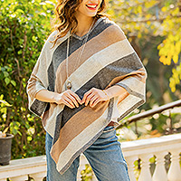 Wool poncho, 'Luxurious Stripes' - Stripe Pattern Knit Wool Poncho from India