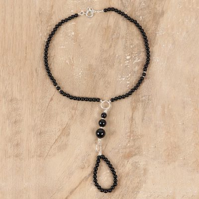 Onyx beaded harem anklet, 'Exotic Style in Black' - Black Onyx Beaded Harem Anklet from India