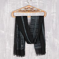 Wool shawl, 'Midnight Delight' - Tri-Tone Dark Wool Shawl Woven in India