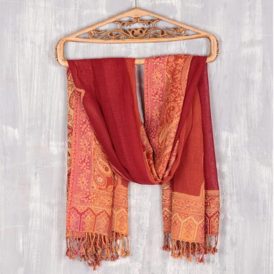 Jamawar wool shawl, 'Paisley Glam' - Paisley Pattern Jamawar Wool Shawl from India