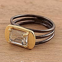 Gold accented prasiolite single-stone ring, 'Modern Prism' - Gold Accented Prasiolite Single-Stone Ring from India