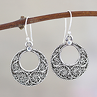 Sterling silver dangle earrings, 'Swirling Loops' - Swirl Pattern Sterling Silver Loop Dangle Earrings