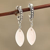 Chalcedony dangle earrings, 'Soft Delight' - Pink Chalcedony Half-Hoop Dangle Earrings from India