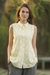 Sleeveless yellow cotton embroidered top, 'Spring Festivity' - Sleeveless Pale Yellow Cotton Top with Floral Embroidery thumbail