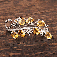 Citrine brooch pin, 'Brilliant Bouquet' - Rhodium Plated Sterling and Citrine Brooch Pin