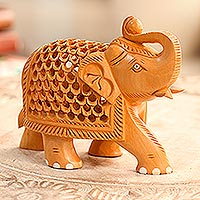 Wood jali sculpture, 'Enchanting Elephant' - Jali Style Wood Elephant Sculpture