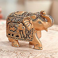 Wood sculpture, 'Regal Golden Elephant' - Golden Elephant Sculpture from India