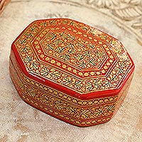 Papier mache decorative box, 'Kashmir Radiance' - Elegant Papier Mache and Wood Trinket Box