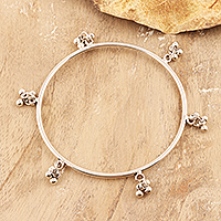 Sterling silver bangle bracelet, 'Ghungru Bliss' - Sterling Silver Bangle Bracelet with Tiny Bells