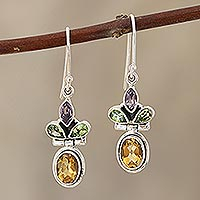 Multi-gemstone dangle earrings, 'Petal Play' - Multi-Gemstone Dangle Earrings from India