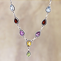 Multi-gemstone pendant necklace, 'On the Bright Side' - Multi-Gemstone and Sterling Silver Necklace