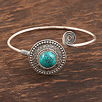 Sterling silver cuff bracelet, 'Agra Adventure' - Ornate Sterling Cuff with Reconstituted Turquoise