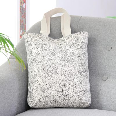 Cotton canvas tote, 'Spherical Creativity' - Black and White Cotton Canvas Tote with Magnetic Snap