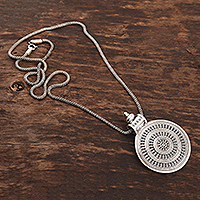 Sterling silver pendant necklace, 'Bold Medallion' - Sterling Silver Medallion Pendant Necklace