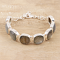 Labradorite link bracelet, 'Dazzling Allure' - Square Faceted Labradorite Bracelet Set in Sterling Silver