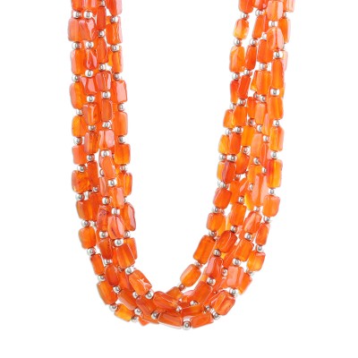Carnelian torsade necklace, 'Bright Sunset' - Multi-Strand Carnelian and Sterling Silver Necklace