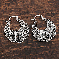 Sterling silver filigree hoop earrings, 'Sweet Frills' - Lacy Filigree Sterling Silver Hoop Earrings