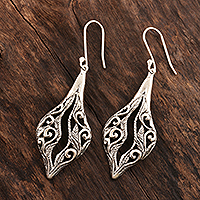 Sterling silver dangle earrings, 'Leafy Chasm' - Hand Crafted Sterling Silver Dangle Earrings