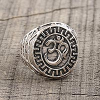 Men's sterling silver signet ring, 'Glorious Om' - Men's Om Symbol Sterling Silver Ring