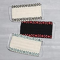 Cotton face masks, 'Dazzling Diamonds' (set of 3) - 3 Embroidered Cotton 3-Layer Sequin Masks from India
