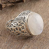 Rainbow moonstone cocktail ring, 'Magic in the Mist' - Rainbow Moonstone Cabochon Ring from India