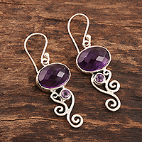 Amethyst dangle earrings, 'Eternal Frame' - Purple Amethyst and Sterling Silver Dangle Earrings