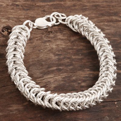 Mens sterling silver link bracelet, Intertwining Circles