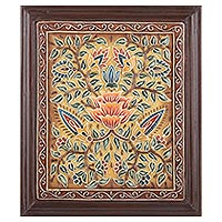 Marble wall art, 'Floral Passion' - Artisan Crafted Floral Marble Relief Panel