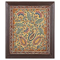 Marble wall art, 'Paisley Harmony' - Colorful Hand Painted Marble Relief