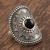 Onyx cocktail ring, 'Royal Rawa' - Dramatic Onyx and Sterling Silver Cocktail Ring