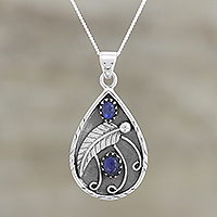 Labradorite pendant necklace, 'Deep End of the Ocean' - Labradorite Cabochon Sterling Silver Pendant Necklace