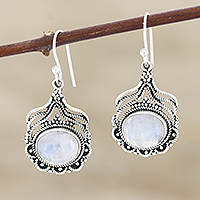 Rainbow moonstone dangle earrings, 'Misty Majesty' - Hand Made Sterling Silver Rainbow Moonstone Dangle Earrings