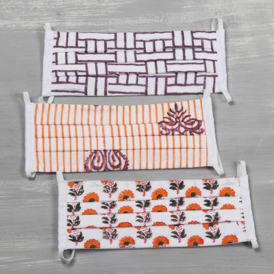 Cotton block print face masks, Creative Appeal (set of 3)