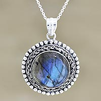 Labradorite pendant necklace, 'Dusk Falls' - Hand Crafted Labradorite and Sterling Silver Necklace